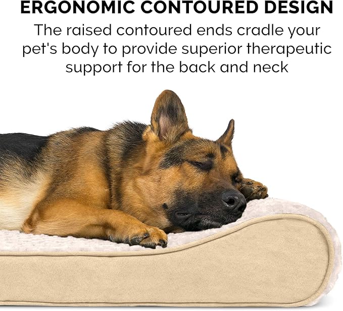 Furhaven Cooling Gel Dog Bed for Large Dogs w/ Removable Washable Cover, For Dogs Up to 75 lbs - Ultra Plush Faux Fur & Suede Luxe Lounger Contour Mattress - Cream, Jumbo/XL