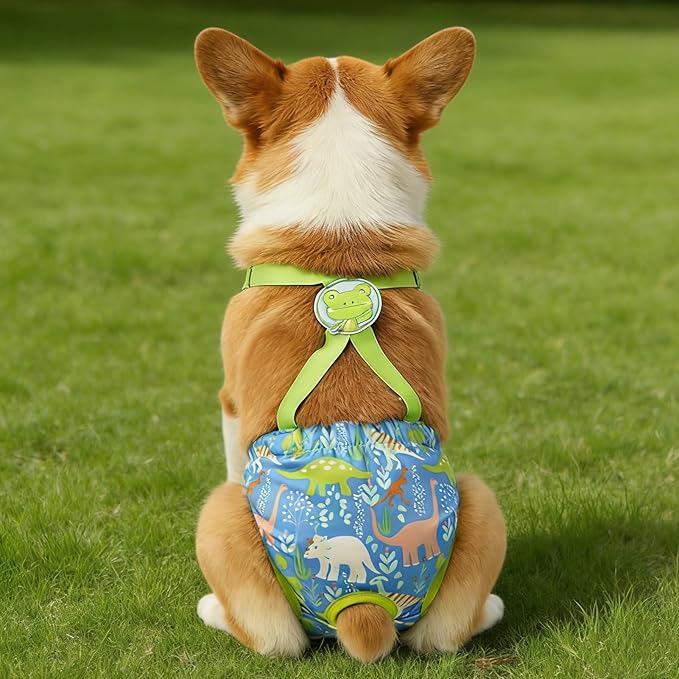 Diaper for Dogs - Washable Female Wraps with Suspender - Reusable Doggy Diaper - for Home Apartment Indoor Outdoor Travel Car Crate Kennel Yard Park Beach Camping