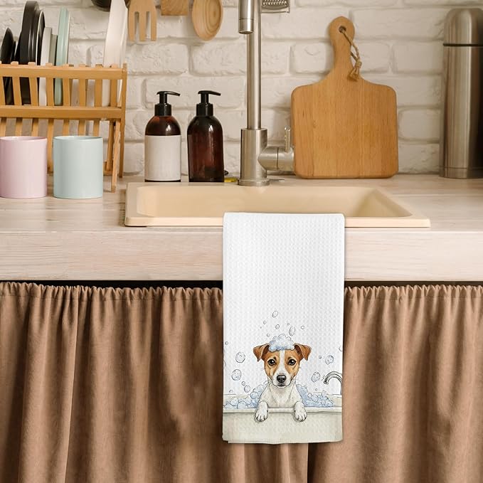 Funny Jack Russell Terrier Gifts Hand Towels for Bathroom, Dog Dish Tea Towels, Funny Jack Russell Terrier Dog in Bathtub Hand Towel for Toilet Kitchen Restroom Decor, 16x24 Inch