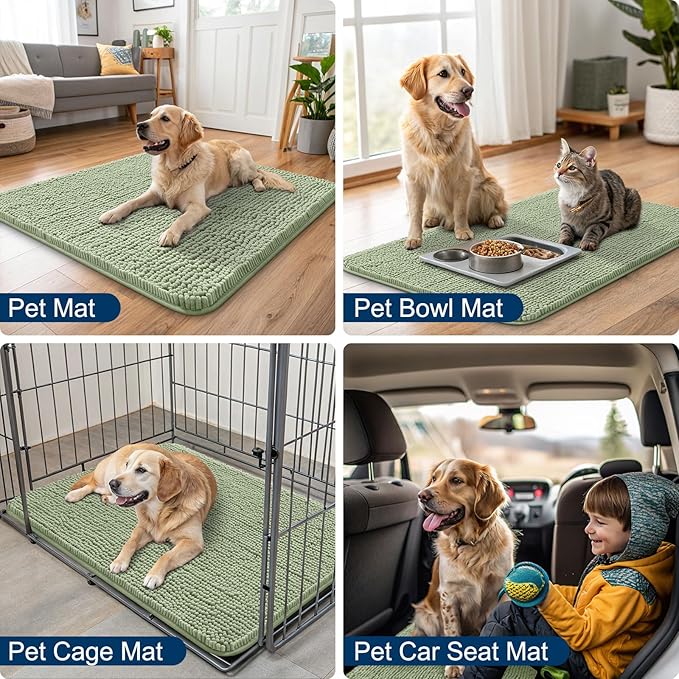 Smiry Dog Door Mat for Muddy Paws 59x24, Absorbs Moisture and Dirt Doormat, Non-Slip Washable Quick Dry Chenille Front Door Mat Indoor Entrance, Entryway Carpet for Inside Floor, Sage Green
