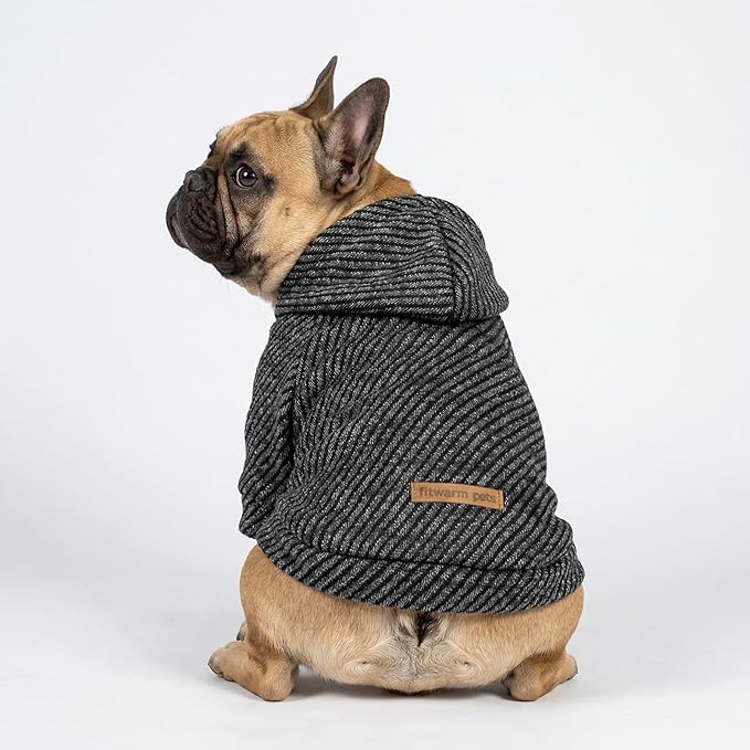 Fitwarm Black Striped Dog Hoodie, Winter Clothes for Small Dogs Boy Girl, Lightweight Pet Hooded Outfit, Black, Silver, Small