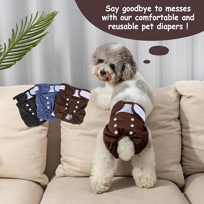 Pet Soft Washable Female Diapers (3 Pack) Female Dog Diapers, Comfort Reusable Doggy Diapers for Girl Dog in Period Heat (Deep Set, XL)