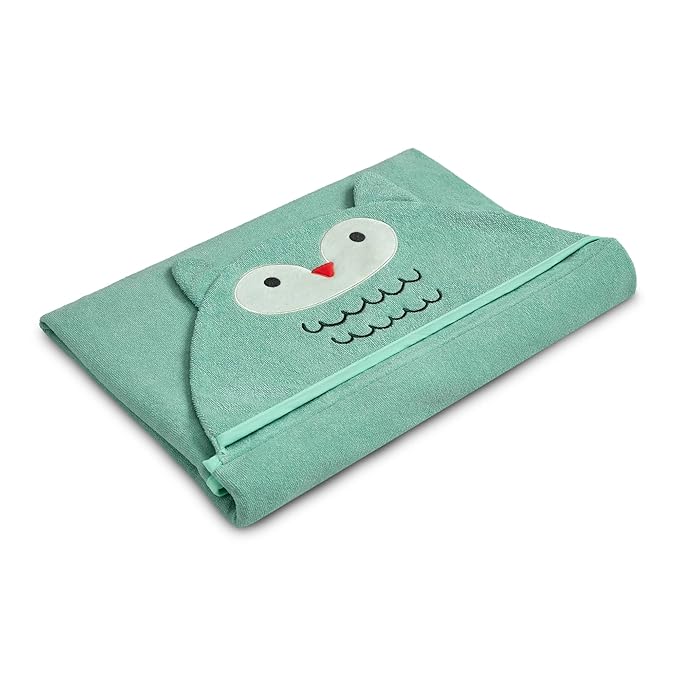 Delta Children Kids Hooded Bath Towel with Pockets - Super Soft and Absorbent- Great Gift for Boys and Girls, Light Teal Owl