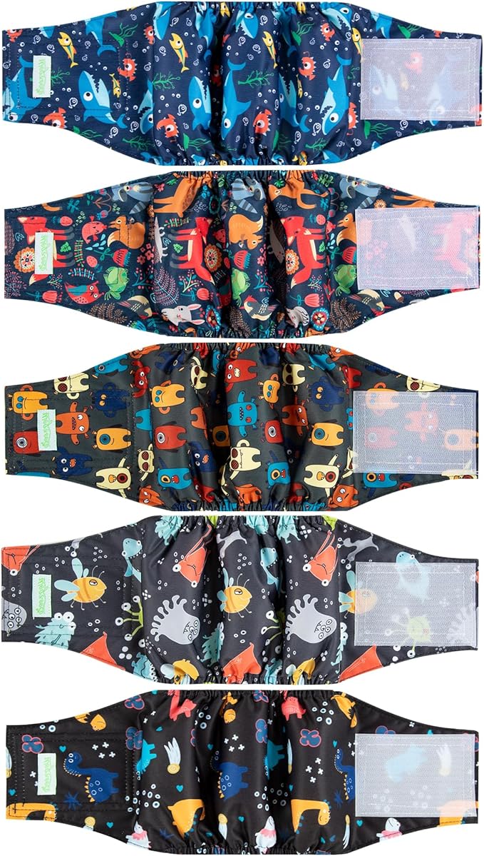 wegreeco Small Dog Diapers Male,Reusable Belly Bands for Male Dogs,Washable Doggie Puppy Male Diapers Wraps,Medium Large Size (5 Pack XX-Large, Pixiesprite)