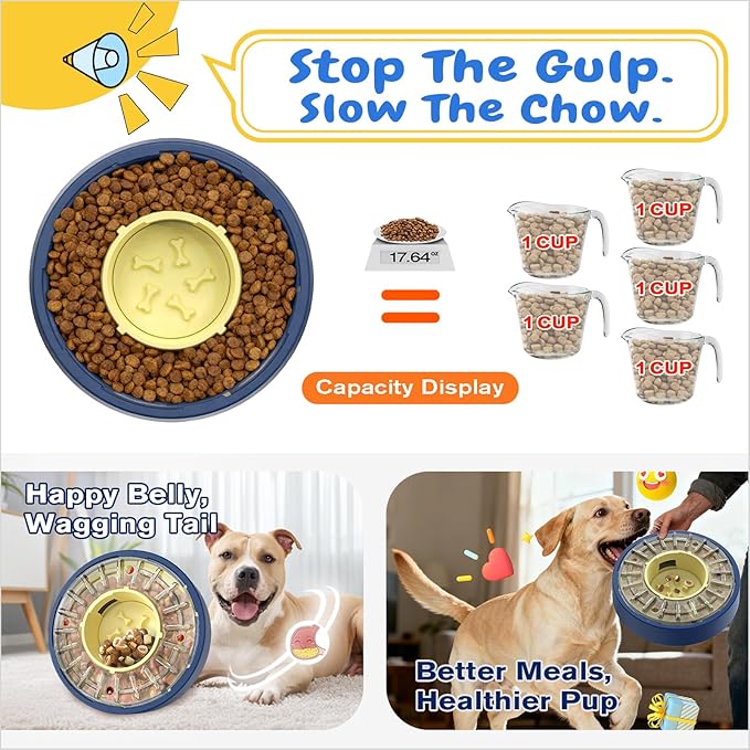KADTC 5-60 Min Adjustable Slow Feeder for Dogs, Large Capacity 5-Cup Spinning Dog Puzzle Feeder, Anti-Gulping Treat & Food Dispenser, Mental Enrichment Toy, U.S. Brand & Design