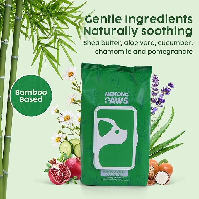 Bamboo Grooming Wipes - Calming Lavender Scented - Freshening Dog Cat - Gentle on Sensitive Skin - Thick & Durable for Paw Coat & Bum Cleansing - 400 Count