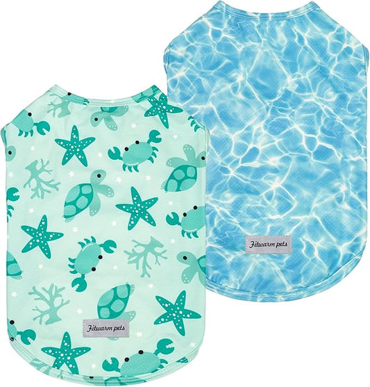 Fitwarm 2 Pack Marine UPF 50+ UV Sun Protection Dog Shirt, Lightweight Cooling Vest, Quick Dry Summer Clothes for Small Dogs Boy Girl, Pet Outfit, Sky Blue, Mint Green, Small