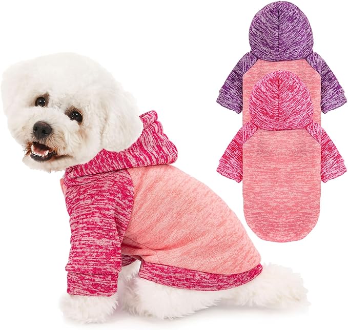 Dog Sweater, Dog Sweaters for Small Dogs, 2, 3 Pack Warm Soft Pet Clothes for Puppy, Medium Large Cat, Dogs Girl or Boy, Dog Shirt for Winter Christmas (Hoodie Pink,Purple+Pink,Rose, Small)