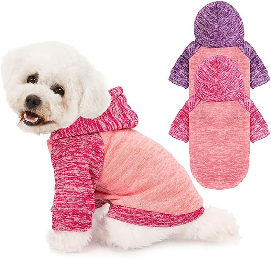 Dog Sweater, Dog Sweaters for Small Dogs, 2, 3 Pack Warm Soft Pet Clothes for Puppy, Medium Large Cat, Dogs Girl or Boy, Dog Shirt for Winter Christmas (Hoodie Pink,Purple+Pink,Rose, X-Small)