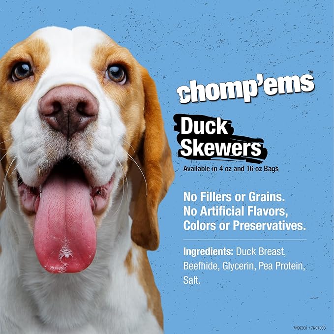 Chomp'ems Duck Skewers, 4 oz - All Natural Rawhide Wrapped with Premium Chicken Breast - Healthy, Protein Rich Treats for Dogs - Dog Chews