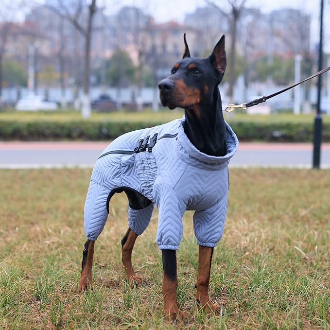 Lovelonglong Warm Dog Coat Double Layers Dog Vest, 4 Legs Covered Windproof Waterproof Reflective Warm Dog Vest Outdoor Skating Dog Costume for Small Medium Large Dogs Gray XXL