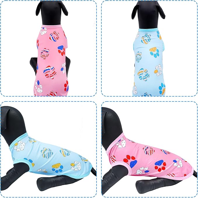 Dog Shirts Spring Summer Paw Print Pink Bule for Small Dog Puppy Doggie Girl Boy Sleeveless Tank Top Tee Vest Male Female Outfit Pack of 2