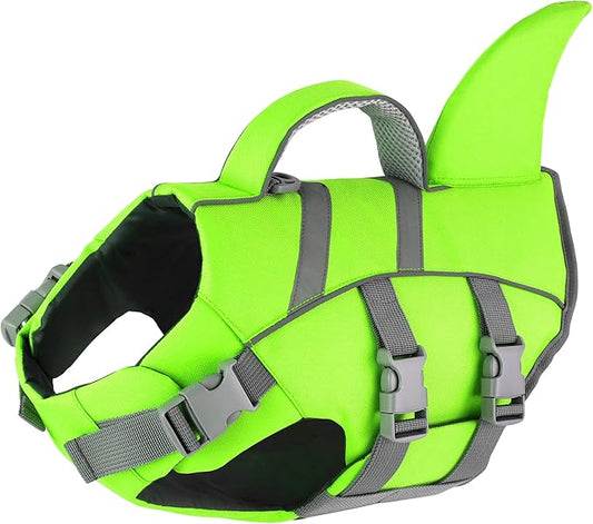 Dogcheer Shark Fin Dog Life Jacket, Adjustable Dog Harness Life Vest for Swimming Boating, Reflective Puppy Swim Vest Pet Flotation Device for Small Medium Large Dogs - Green,L