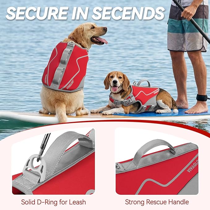 VIVAGLORY Neoprene Dog Life Vest, Dog Life Jacket for Swimming & Boating, Lightweight & Buoyancy for Puppy Doggy, Swimming Vest with Handle, S, Red