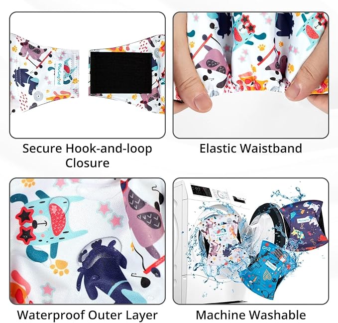 Paw Legend Washable Dogs Diapers Male Dog Belly Bands for Male Dogs Diapers Reusable Puppy & Doggie Diapers Male (3 Pack, X-Small)