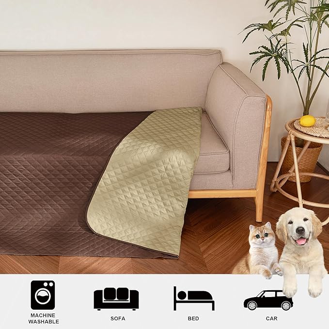 NICETOWN Dog Bed Cover for Pets Blankets Rug Pads for Couch Protection Waterproof Bed Covers Dog Blanket Furniture Protector Reusable Changing Pad, 62 x 82 inch, 1 Panel, Chocolate/Sand
