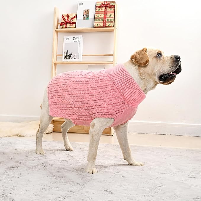 2 Pack Dog Sweaters for Big Dogs Turtleneck Pullover Cable Knit Large Size Stretch Clothes Pitbull Labrador Bulldog Doberman Boy Girl Pets Winter Clothes (XXL, Pink & Purple)