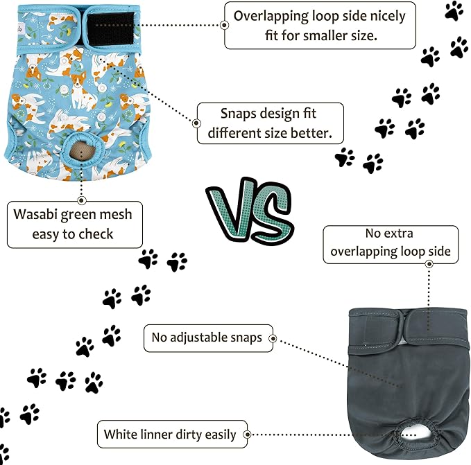 Female Dog Diapers 5Pcs - Premium Reusable Diapers for Doggie in Heat - Highly Absorbent Dog Diapers Female for Pet Incontinence with Adjustable Snaps, XXL
