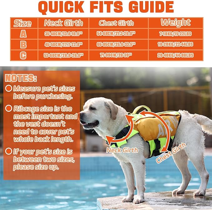 Dog Life Jacket, Inflatable Dog Life Vest with Airbags for Swimming & Boating in Every Adventure, Adjustable Reflective Dogs Swim Vest Complete Protection for Puppy Pet-Orange, Size C
