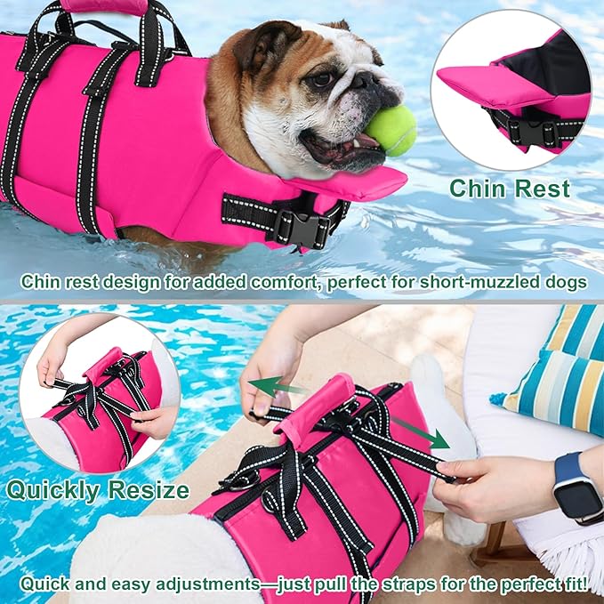 Fragralley Dog Life Jacket with Self-Locking Zipper, High-Buoyancy Ripstop Dog Swimming Vest, Floating Vest with Rescue Handle for Swimming and Boating, PFD Available for Small, Medium, and Large Dogs