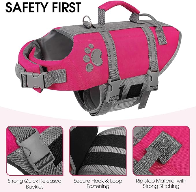 Queenmore Dog Life Jacket, Dog Life Vest for Swimming, Pet Swimming Vest for Medium Dogs, Floating Doggy Jackets for Boating Kayaking, Puppy Pool Float with Safety Handle Hook