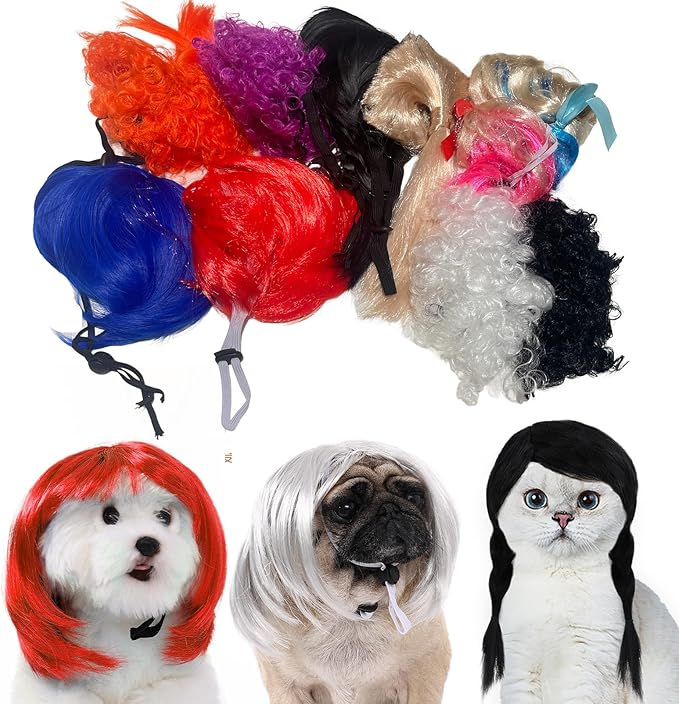 Funny Dog Wig Pet Costumes,Kediciz Cat Costume Synthetic Hairpiece Cosplay Wigs, Headwear for Halloween Christmas Festivals Party Decor, Fancy Dress,Adjustbale Size,Orange Curly