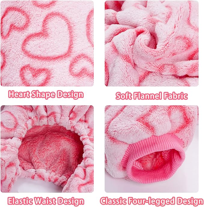 Dxhycc Fleece Dog Pajamas Cute Dog Heart Puppy Jumpsuit Warm Soft Pet Holiday Clothes for Small Medium Cats and Dogs (Pink, S)