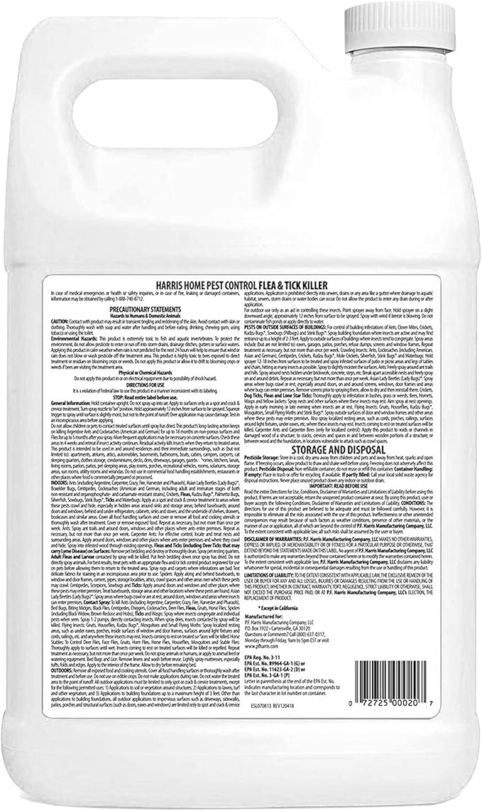 Harris Flea and Tick Killer, Liquid Spray with Odorless and Non-Staining Extended Residual Kill Formula (Gallon)