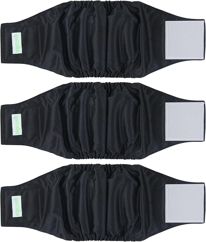 wegreeco Washable Dog Diapers - Washable Male Dog Belly Wrap - Pack of 3 - (Black,Medium)