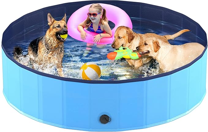 Niubya Foldable Dog Pool, Collapsible Hard Plastic Swimming Pool, Portable Bath Tub for Pets Dogs, Pet Wading Pool for Indoor and Outdoor, 72 x 12 Inches