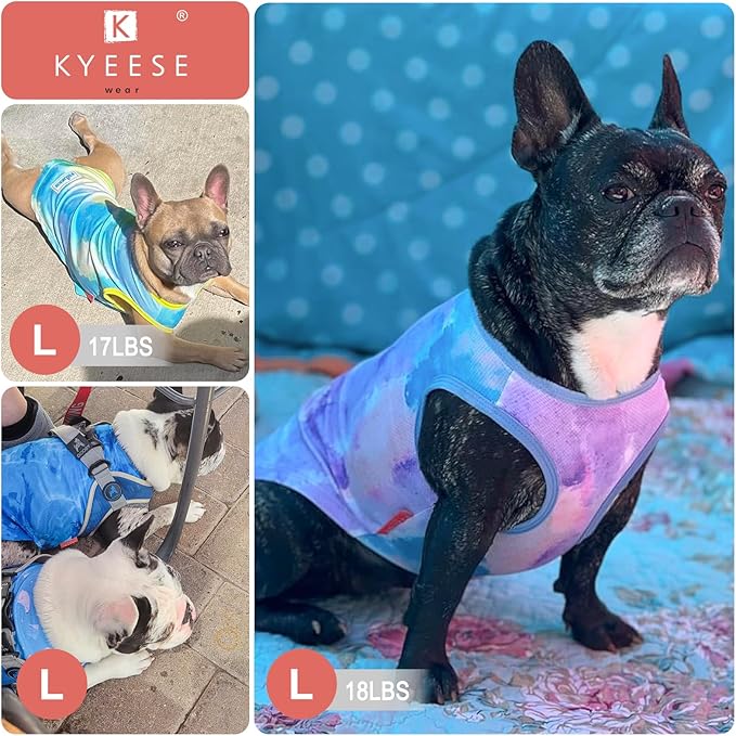KYEESE 2Pack Dog Cooling Shirt, Breathable Dog Shirt for Small Dogs, Sun Protection Dogs Cooling Vest Tank Top, Lightweight Soft Sleeveless Summer Pet Clothes, Purple+Blue, L