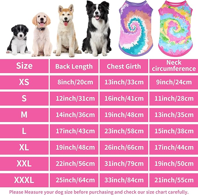 Tie Dye Dog Shirts for Small Dogs Girl Female Pink Purple Puppies Doggies Sleeveless Tank Top Tee Clothes Vest Pet Apparel Streetwear Garment Lightweight Stretchable Outfit S Pack of 2