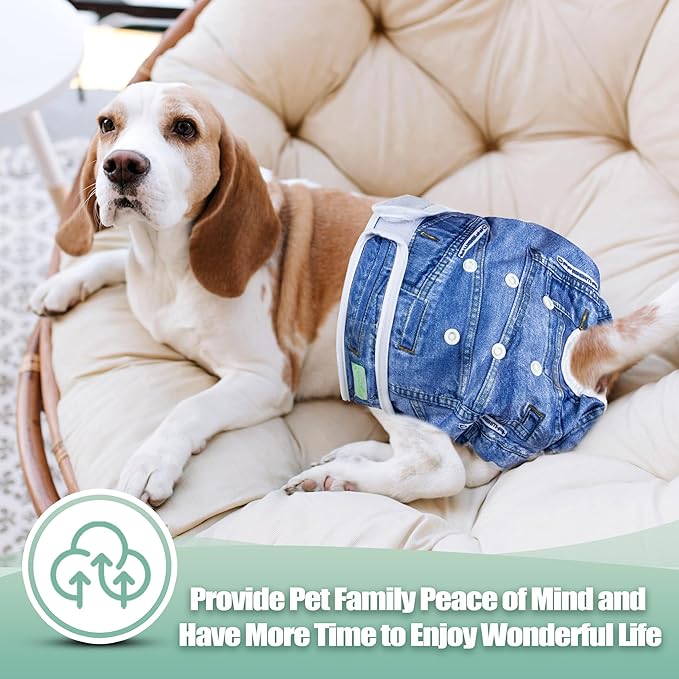 wegreeco Washable Female Dog Diapers Highly Absorbent Reusable Diapers for Dog in Heat Period, 3 Pack (Blue Jeans, X-Large)