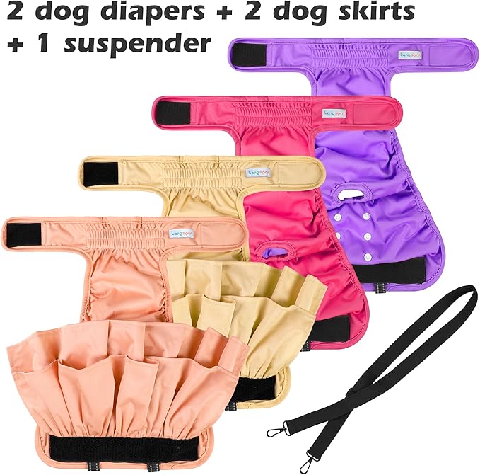 Washable Female Dog Diapers (4 Pack+1 Suspenders), Reusable Female Girl Doggy Doggie Puppy Wraps Panties Belly Band for Pet Heat Period Pooping Peeing Potty Training Incontinence Marking XLarge