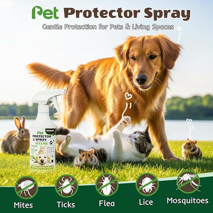 Pet Protector Spray for Dogs & Cats, 16 oz, Repel Fleas, Ticks, Mites & Mosquitoes – Indoor/Outdoor Home Use, Fast-Acting, Safe, and Easy Application
