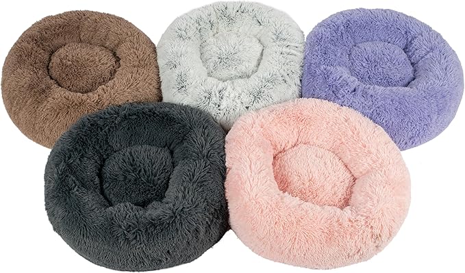 Best Pet Supplies Round Calming Dog Bed for Small, Medium & Large Dogs, Plush Donut Cuddler Pet Bed w/Raised Rim for Head, Neck Support, Anti-Slip Bottom Washable Bed - Light Warm Gray, 27 x 27 x 7.5