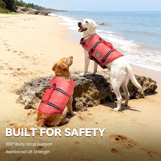 VIVAGLORY Rip Stop Dog Life Vest, Swimming Vest with Handle, Buoyancy for Doggy Puppy, Dog Life Jacket for Swimming & Boating, XS, Red