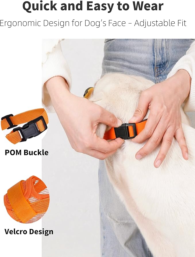 2-Pack Soft Mesh Dog Muzzle – Breathable & Adjustable, No-Bite and Escape-Proof Design for Grooming, Training, Walking – Fits Small, Medium & Large Dogs (Orange, S)