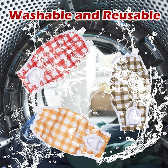 3 Pack Washable Female Dog Diaper with Adjustable Suspender, Reusable Doggie Period Panties for Heat, Fixed Onesie for Active Dogs, Absorbent Leakproof S