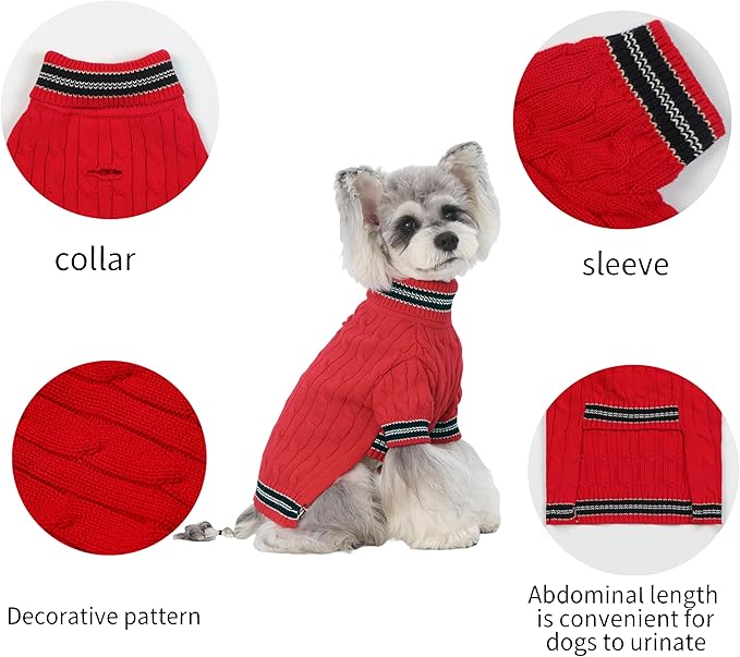 Small/Medium Dog Sweater, Warm Dog Winter Coat w/Sleeves, Comfortable High Neck & Leash Hole, Premium Dog Clothes for Schnauzer-Best for Holidays, Daily Walks M Bright Red