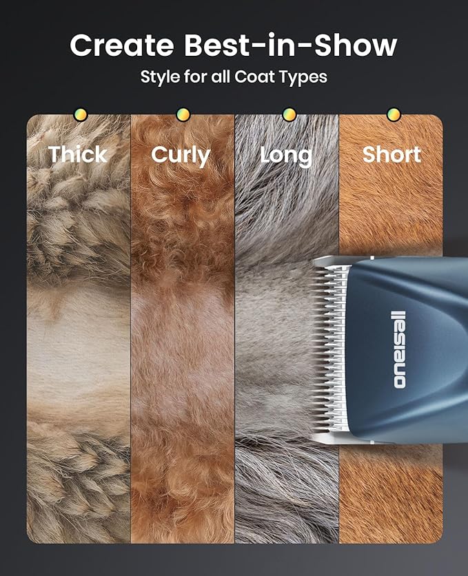 oneisall Professional Cordless Clippers for Groomers, Heavy-Duty Dog Clippers for Thick Coats Doodles, 2-Speed Upgrade Motor, Detachable Batteries, Carbon Steel Blade（Blue）