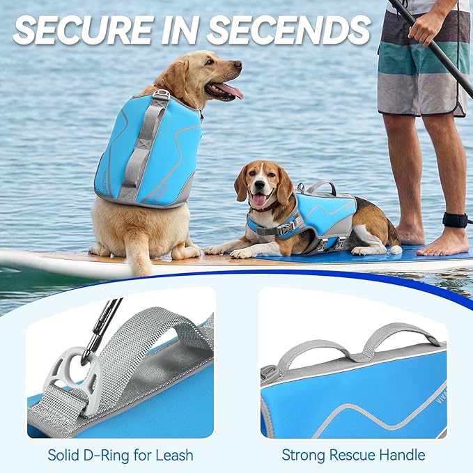 VIVAGLORY Neoprene Dog Life Vest, Dog Life Jacket for Swimming & Boating, Lightweight & Buoyancy for Puppy Doggy, Swimming Vest with Handle, L, Blue