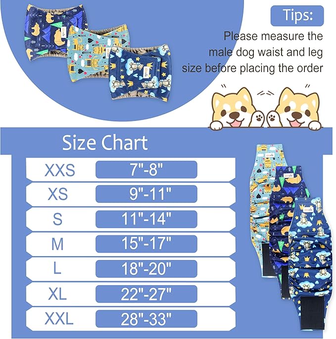 Reusable Dog Diapers Male 3Pcs, Premium Washable Belly Bands for Male Dogs XLarge, High Absorbing Male Dog Wraps for Doggie & Puppy in Incontinence, Excitable Urination and Training (Bear, XL)