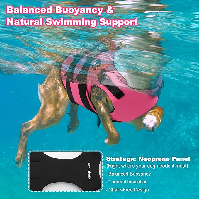 Dogcheer Dog Harness Life Jacket, High Buoyancy Neoprene Dog Life Vest for Swimming Boating, Adjustable Puppy Swim Vest Reflective Pet Float Vest for Small Medium Large Dogs - Pink, XS
