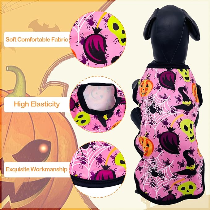 Halloween Dog Shirts XXL Sleeveless Tank Top Tee Clothes Vest Soft Breathable T-Shirts Pumpkin Bats Ghost Spider Owls Pink Blue Boy and Girl Outfit Pack of 2