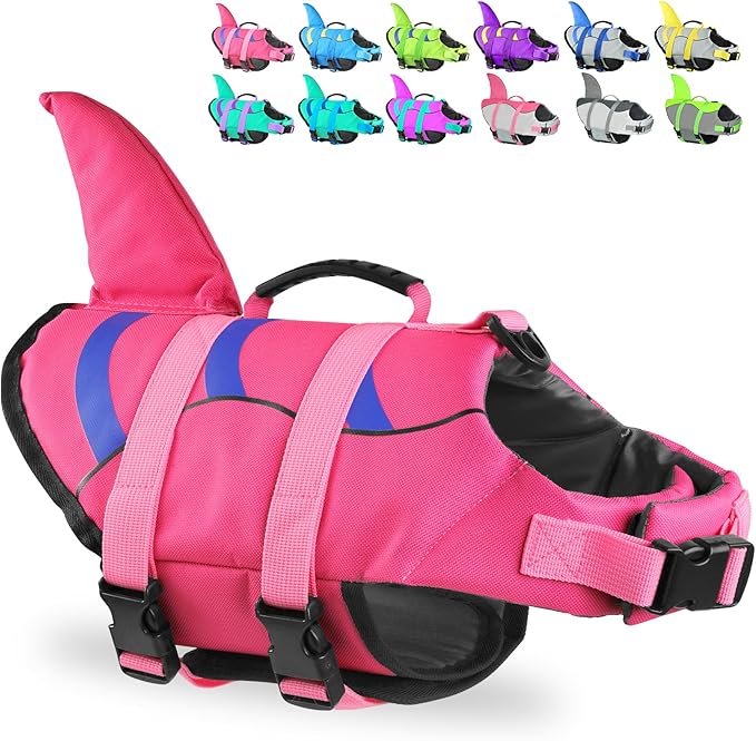 Fragralley Dog Life Jacket Shark, Dog Life Vest Adjustable Ripstop, Puppy Swimming Safety Vest with Superior Buoyancy & Rescue Handle for Small Medium Large Dogs, Swim, Pool, Beach, Boating