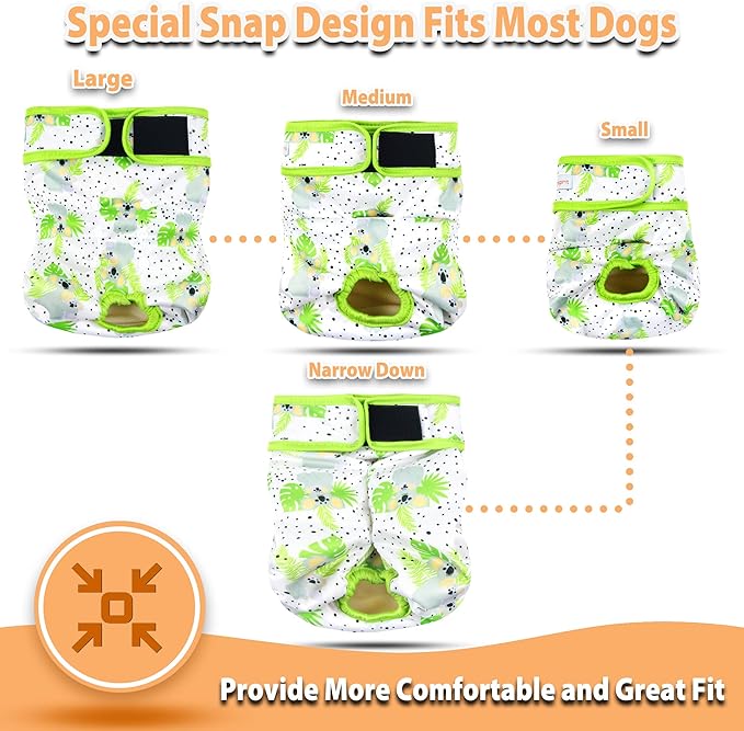 Langsprit Washable Female Dog Diapers (3 Pack) - No Leak Reusable Diapers for Doggy Female in Period - Highly Absorbent Dog Heat Panties with Adjustable Snaps (Koala, Large)