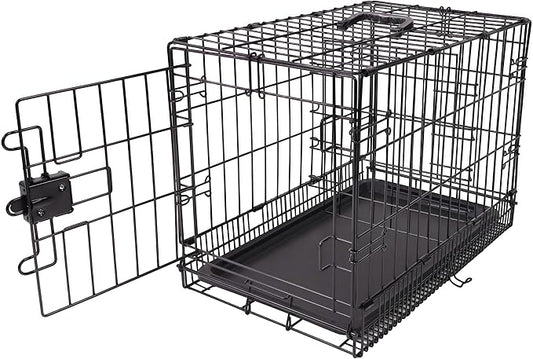 Amazon Basics Portable, Foldable Metal Wire Dog Crate with Removable Tray, Single Door, Divider Panel, Collapsible for Travel, 22 x 13 x 16 in, Black