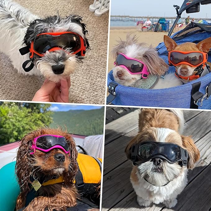 LESYPET Small Dog Sunglasses Dog Goggles UV Wind Dust Protection Pet Sunglasses Eye Protection for Outdoor Walking Riding, Orange S