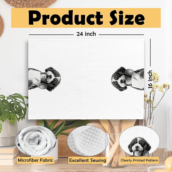 Funny Bernedoodle Kitchen Towels Set of 2, Dog Kitchen Accessories, Dog Chef Gift Hand Towel, Gifts for Dogs Mom Lovers Women, Dining Room Decorative Tea Towel Dish Towels 16x24 Inch
